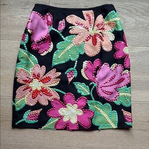 Silk Floral Sequin Embellished Pencil Skirt